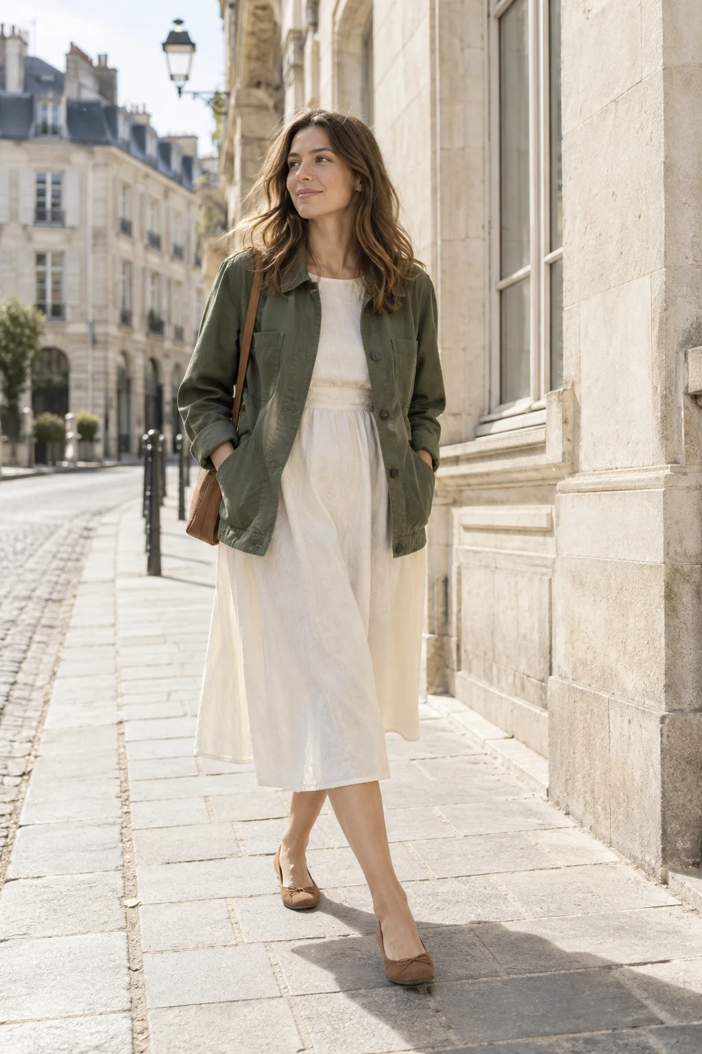 Look 02 — Veste mi-saison + robe légère