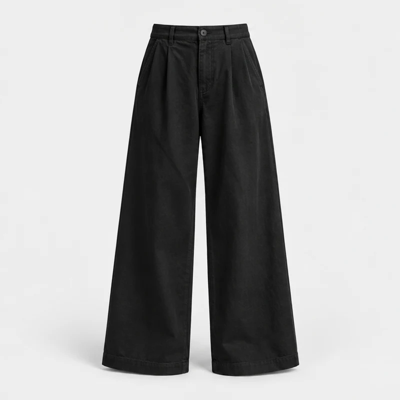 Pantalon large, toile — Noir